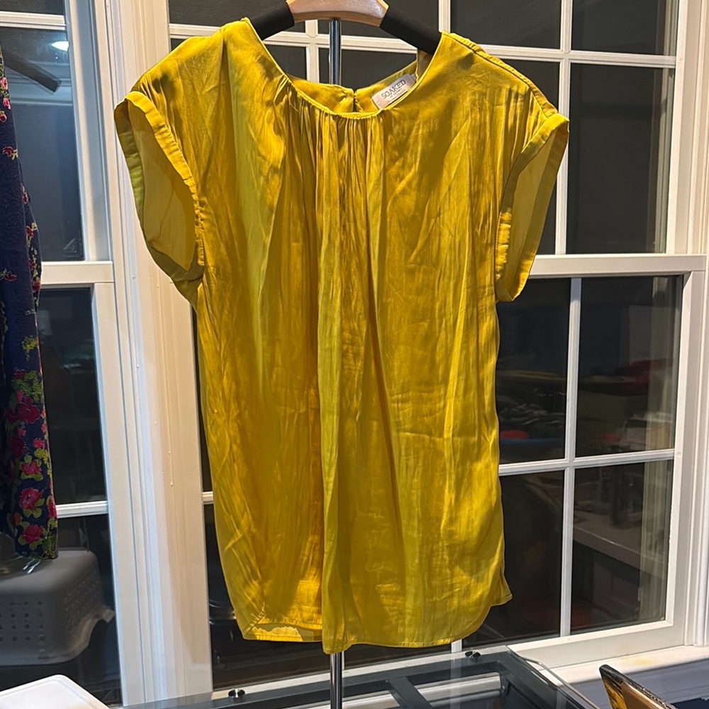Cap-Sleeve Silk-Look Blouse in Yellow - Unbranded
